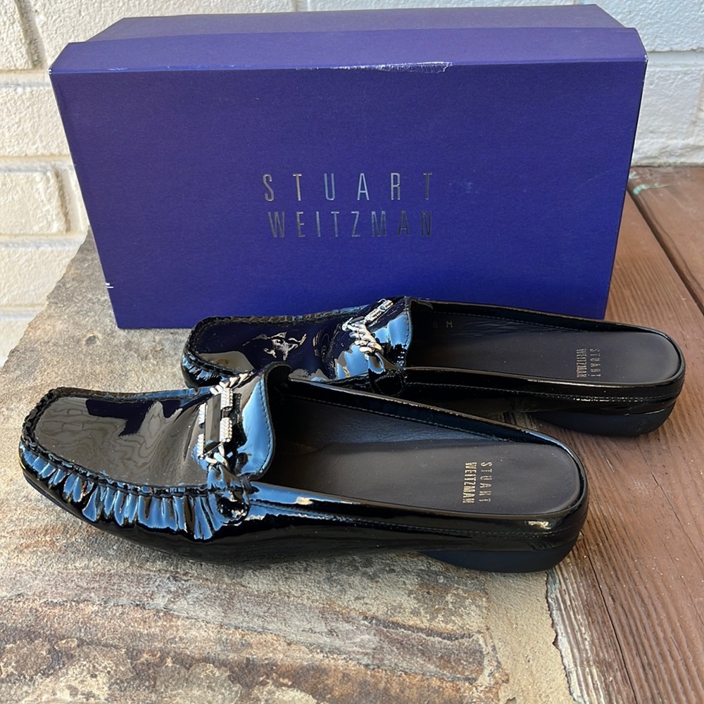 Stuart Weitzmen slip on patent leather loafers
